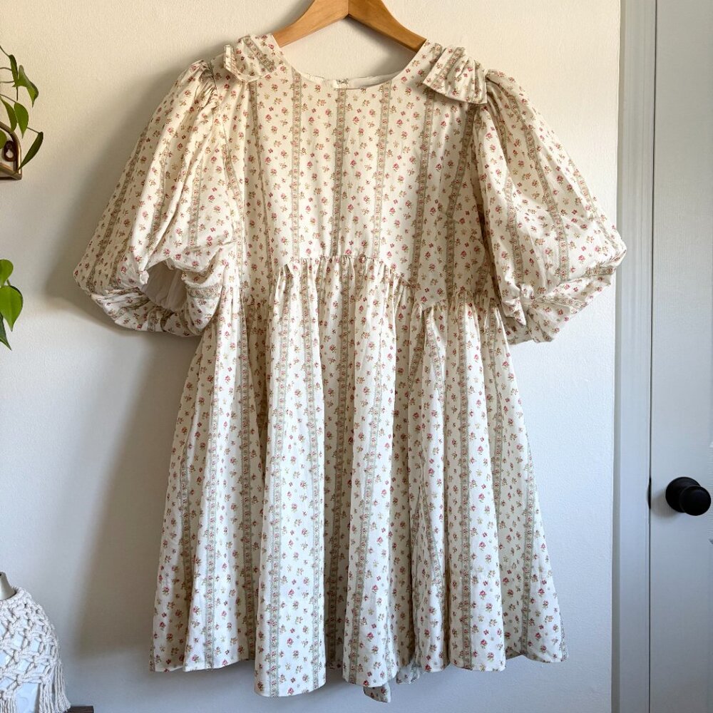 Women's Ivory Mini Dress with Puff Sleeves - Picture 2 of 5